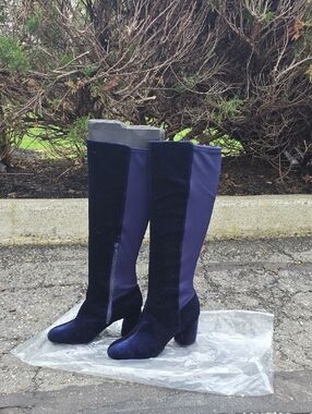 Nine West Navy Velvet and Stretch Over-the-Knee Boots